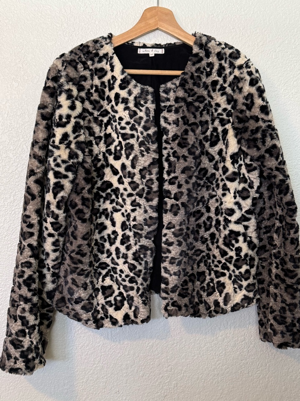 Willow & Clay Faux Fur Leopard Print Jacket - Black & Cream